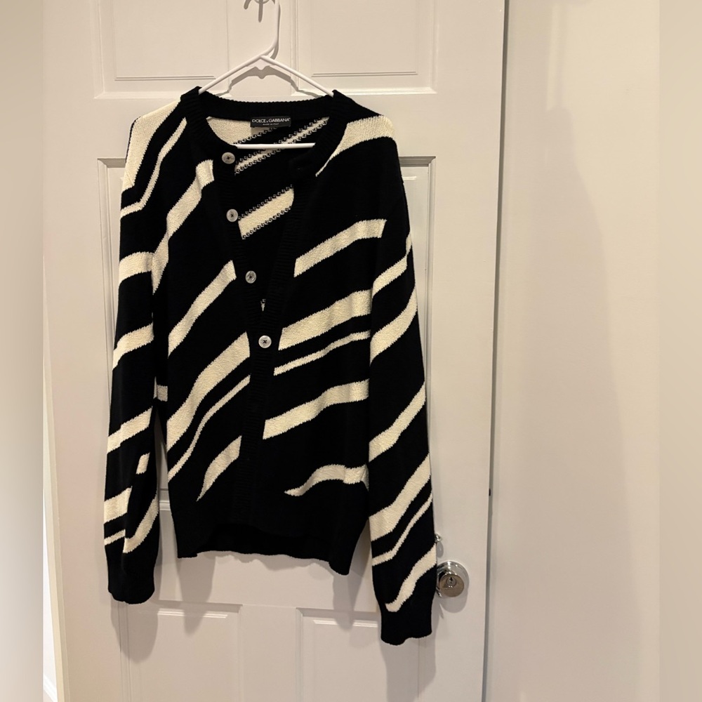 Dolce & Gabbana Black and White Stripe Button Cardigan